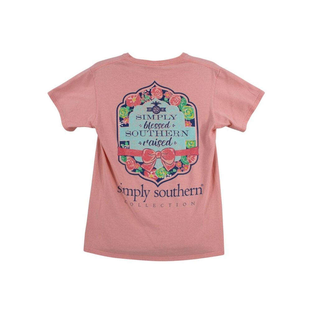 Simply Southern Womens Pink Graphic T-Shirt "Simply Blessed Southern Raised" Sho